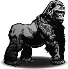 vector image of gorilla graphic style linocut