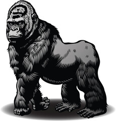 vector image of gorilla graphic style linocut