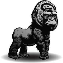vector image of gorilla graphic style linocut
