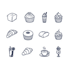 Simple Doodle Bakery and Pastry Icons Set