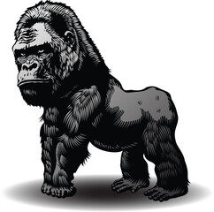vector image of gorilla graphic style linocut