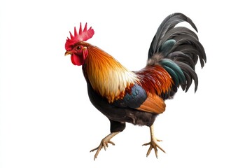 Fototapeta premium a rooster isolated on a white background, ultra-realistic, real photo 