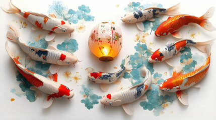 Koi fish and lantern arrangement