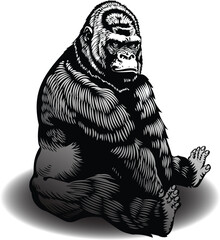 vector image of gorilla graphic style linocut
