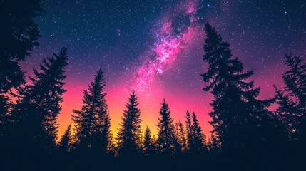 Fototapeta premium Night Sky Over a Forest