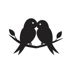 Lovebirds Nuzzling On Single Branch Silhouette