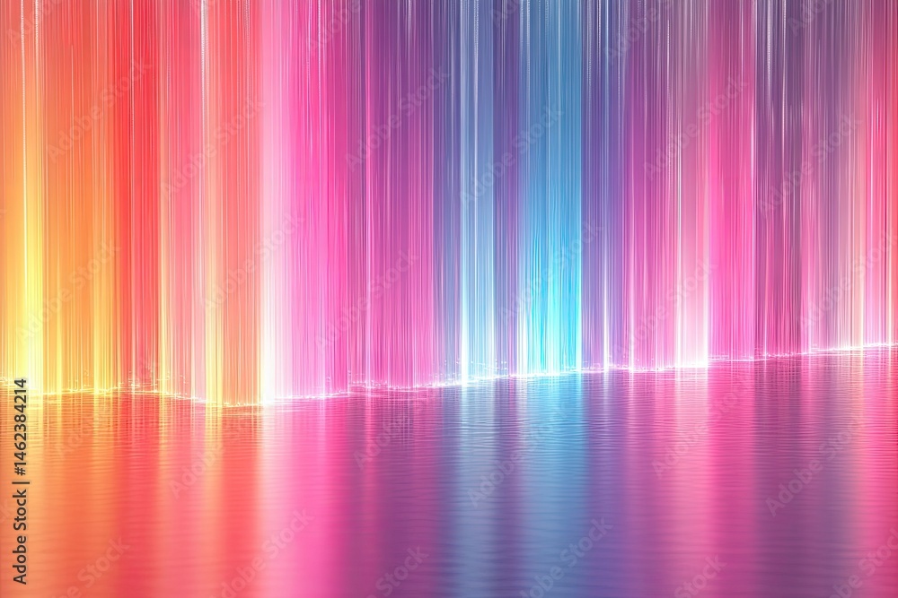 Poster colorful gradient lines cascade down a reflective surface in this abstract. ideal for backgrounds, a