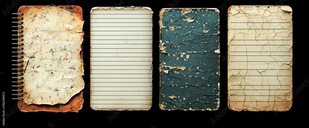 Poster a set of isolated backgrounds featuring realistic notebook pages or modern lined notepaper for offic