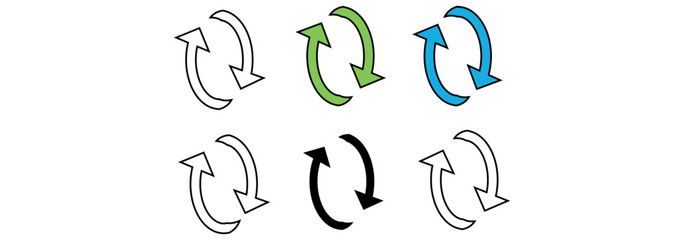 Circle arrows icon set. Round reload sign, repeat icon, refresh icon, rotate arrow icon sign and symbol, Vector illustration.