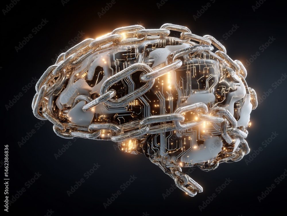 Poster artificial intelligence neural network chained, limitation concept rendering