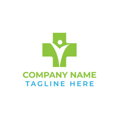 Green Medical Health Care Logo Vector, Cross and Person