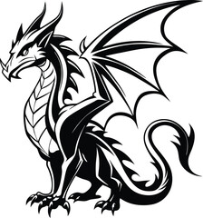 Dragon silhouette, Dragon black silhouette, vector illustration, Dragon Crest Wings great set collection, dragon tattoo design