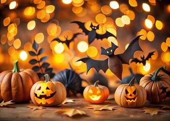 Fototapeta premium Spooky Halloween Paper Crafts with Bokeh Background - Festive Autumn Decorations