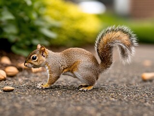 Fototapeta premium Close-up of a squirrel foraging on the ground.