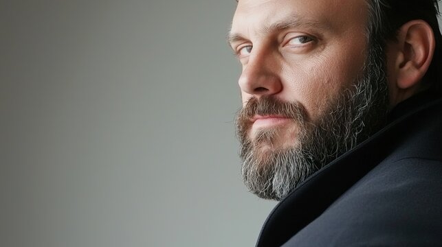 Close-up portrait of a man with a serious expression.