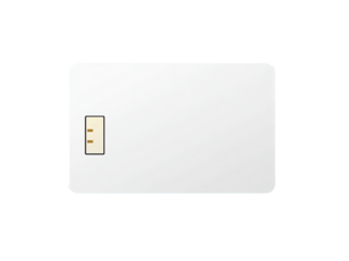 Blank white rectangular card with two small gold contacts