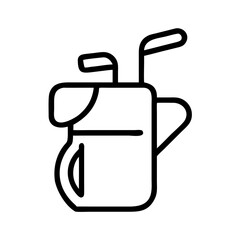 Obraz premium black outline icon of golf bag with clubs, minimal style sports equipment symbol, tournament preparation gear, flat vector for golfing concept