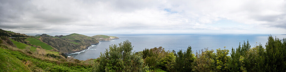 Panoramic view of Santa Iria in spring in the northern part of Sao Miguel Island in the Azores