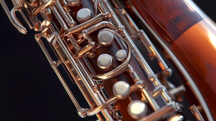 Naklejka premium Close-up view of a woodwind instrument's intricate mechanism.