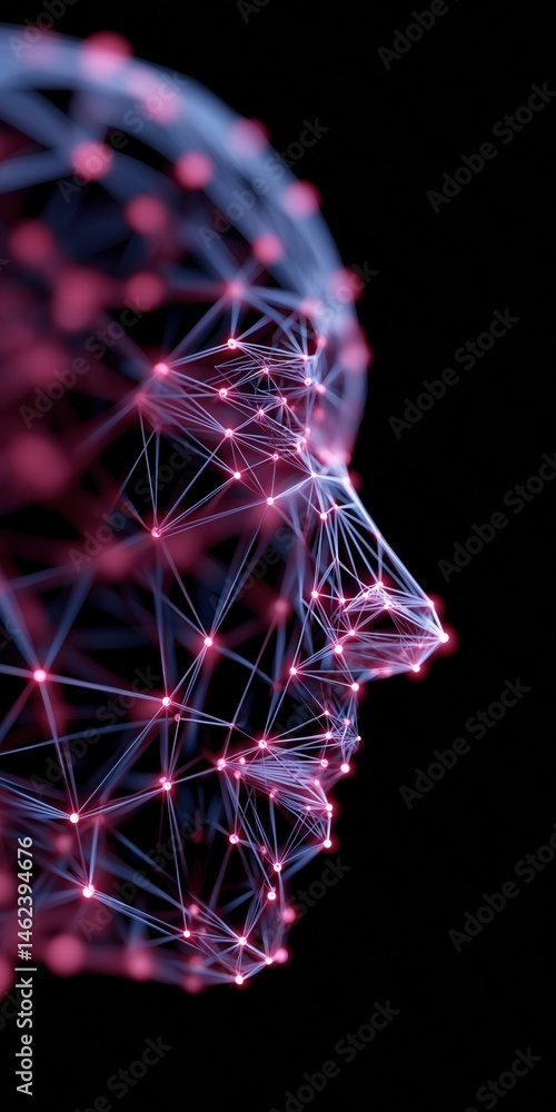 Aufkleber a face made of lines and dots is shown in a black background. the face is made of a network of lines