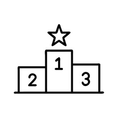 black and white line icon of winner podium with star and numbers 1, 2, 3, minimal vector style, symbol of golf tournament ranking