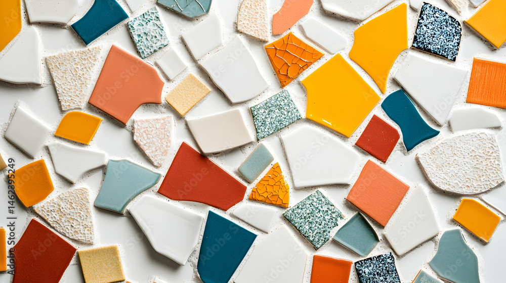 Poster a mosaic of colorful ceramic tiles perfect for decorative backgrounds. consider using it for website