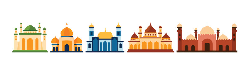 Diverse vector islamic architecture illustration showcasing different mosque styles