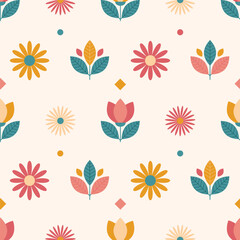 Flowers pattern. Vector illustration in vintage style. For packaging, fabric, background