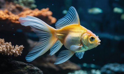 Elegant Goldfish in Aquarium Vibrant Underwater Close-Up