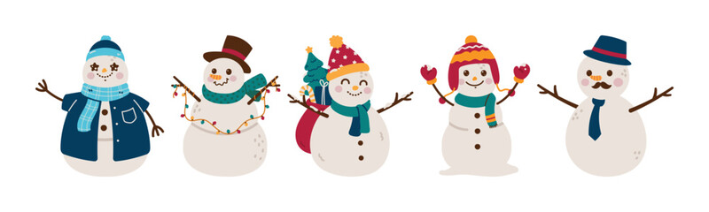 Festive Characters, A Whimsical Collection of Cheerful Snowmen in Various Costumes
