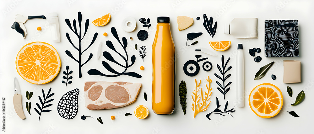 Poster a vibrant flat lay design. this artful arrangement is ideal for home decor greeting cards and websit