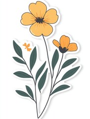 A sticker with isolated simple flower of Japanese-style illustration flat design minimalistic, cute