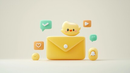 Cute yellow envelope with social media icons