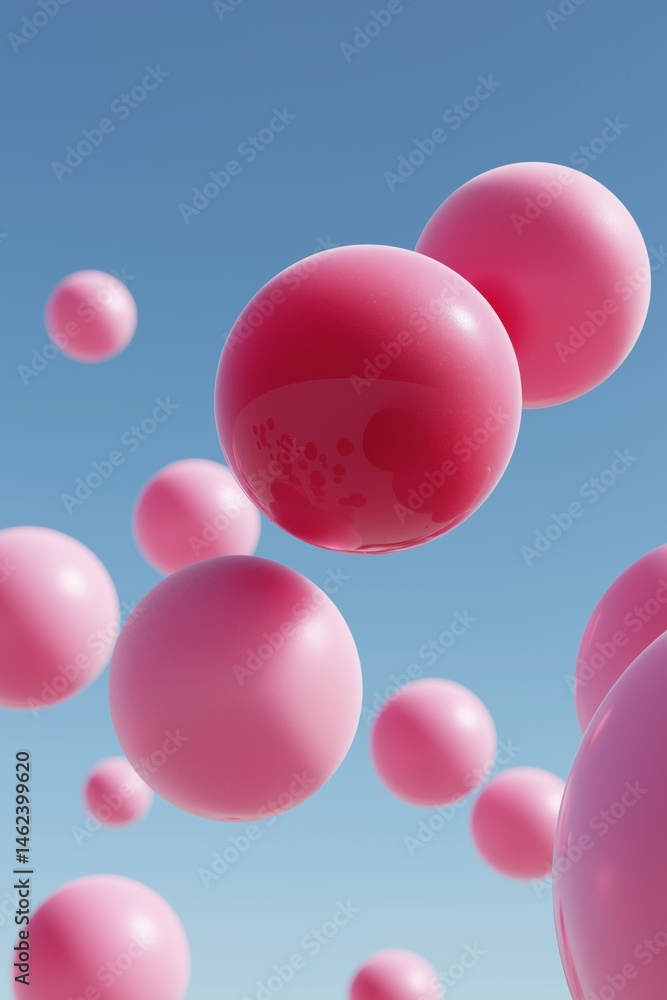 Poster pink spheres floating in the air, creating a sense of movement and energy. the image conveys a feeli