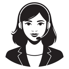 Call Center girl vector, call center woman Vector, Black silhouettes. with white background