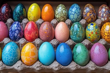 Fototapeta premium Tradition of Dyeing Eggs in Vibrant Hues for Celebration in Spring Festival Preparations