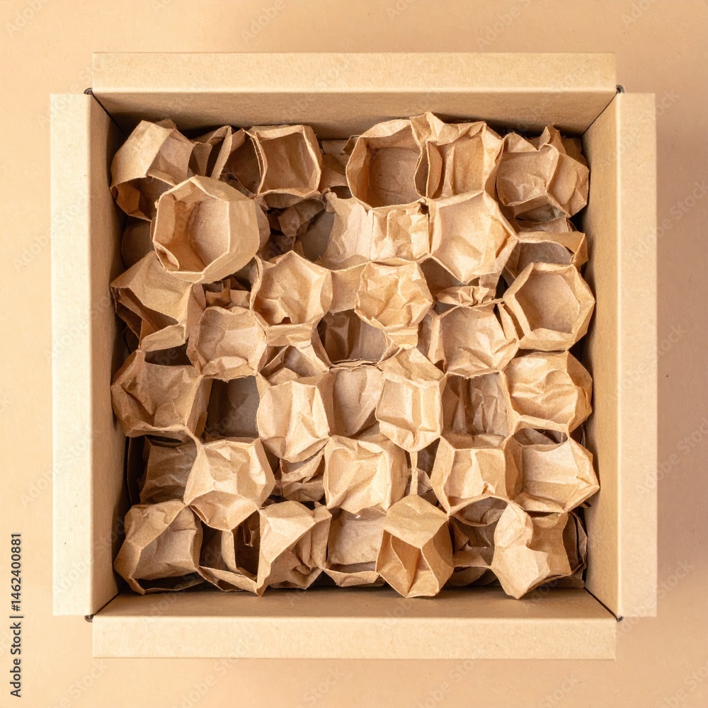 Poster a neatly arranged box filled with colorful folded paper, showcasing various patterns and textures, p