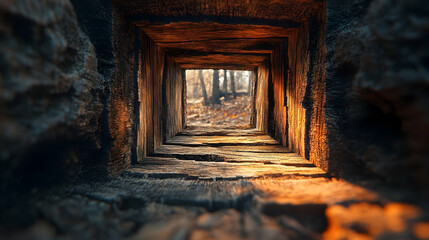 Fototapeta premium Wooden tunnel perspective view of forest.
