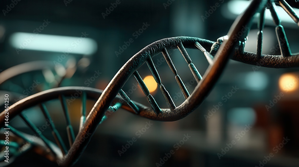 Poster mysterious dna double helix structure in dark laboratory