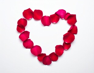 Heart made of rose petals over white background