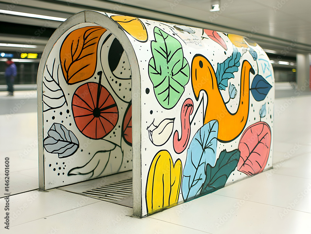 Poster a colorful archway with a whimsical mural design adds artistic flair. this would look great in a pub