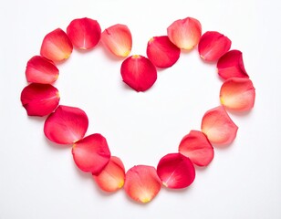Heart made of rose petals over white background