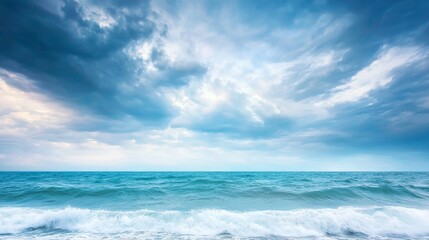 Obraz premium Tidal Currents Flowing Under Moody Sky in a Tranquil Ocean Landscape