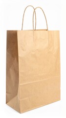 A crumpled brown paper bag sits on a clean white background, showcasing its textured surface and natural earthy tones, evoking a sense of simplicity.