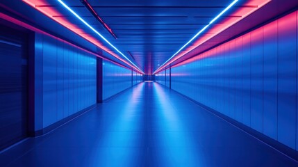 Neon tunnel with blue and red lights