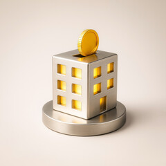 3D Icon of Building with Coin – Real Estate Investment Concept