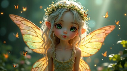 Fototapeta premium Enchanted Forest Fairy with Butterfly Wings