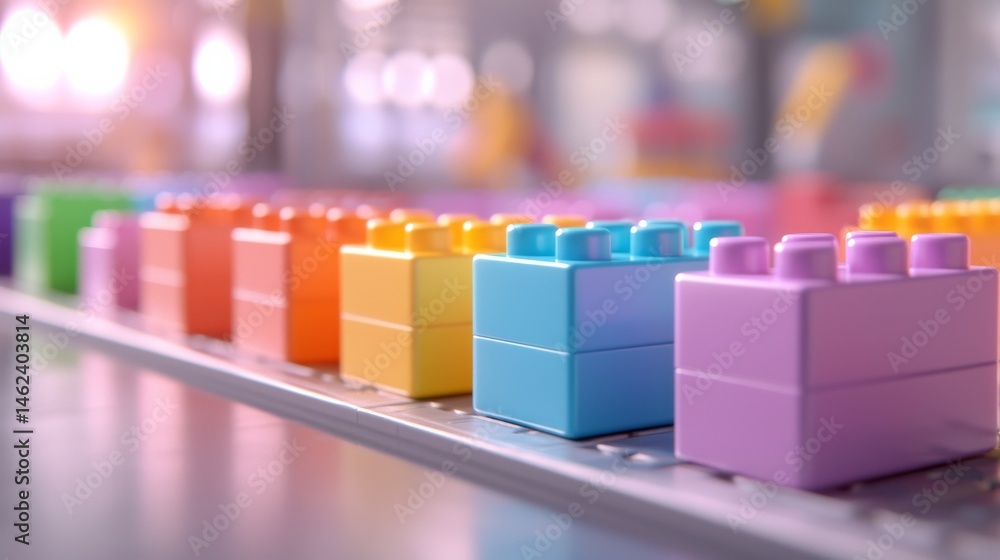 Poster vibrant building blocks arranged on a workbench in a creative environment