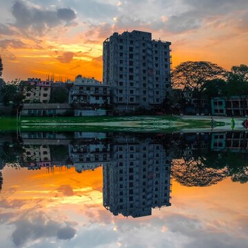 city skyline at sunset