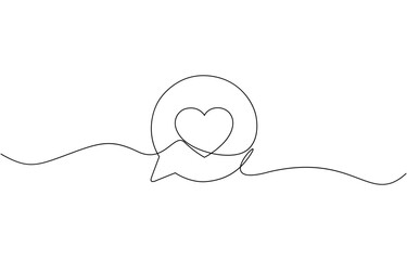 Obraz premium Continuous line speech bubbles drawing, bubble chat with a heart continuous one line art, Single line drawing of speech bubbles. Simple continuous one line bubble chat with a heart.